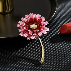 pink gerbra flower brooch gold stem