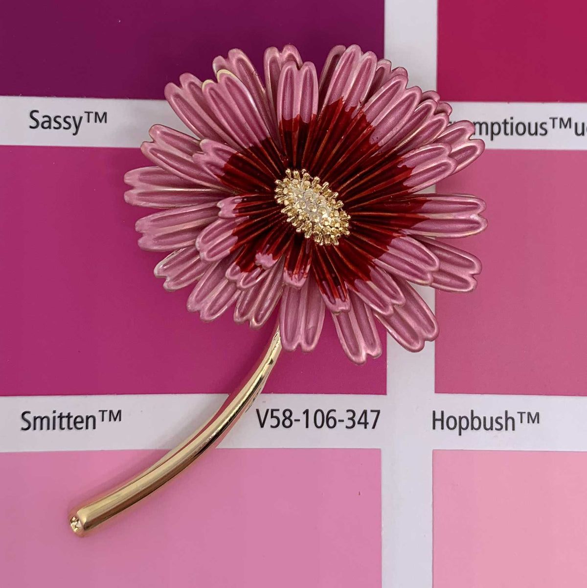 pink gerbra flower brooch resene