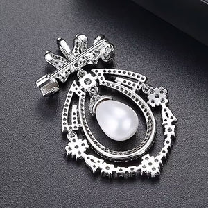 silver pearl brooch back view