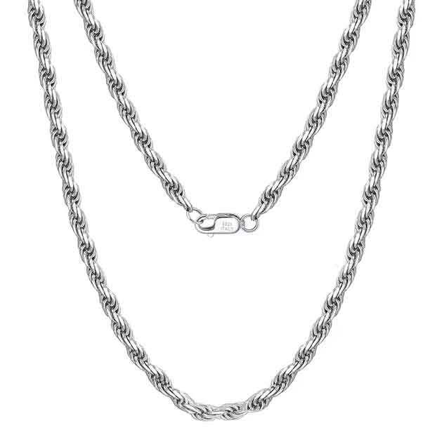 925 Sterling Silver twisted Rope Chain with Bolt clasp (Width 1.2mm)