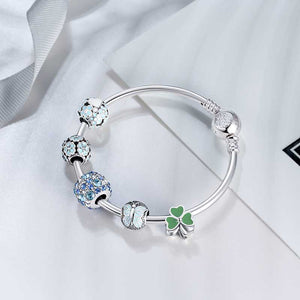 925 Sterling Silver Charm with Blue Flowers