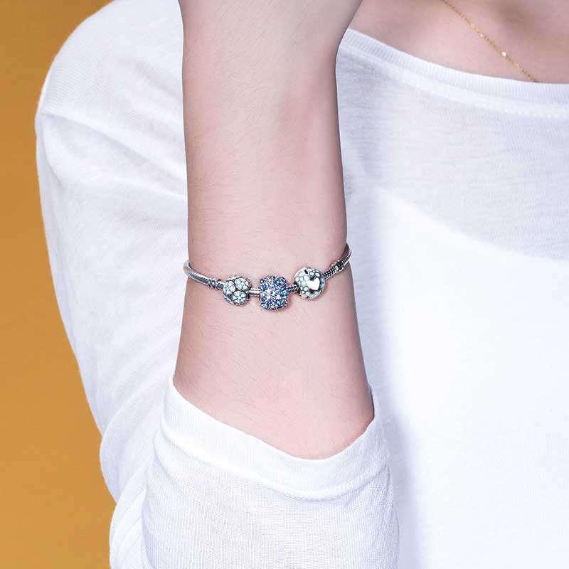 925 Sterling Silver Charm with Blue Flowers
