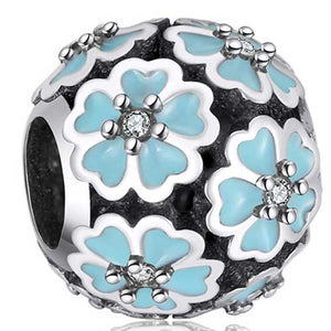 925 Sterling Silver Charm with Blue Flowers