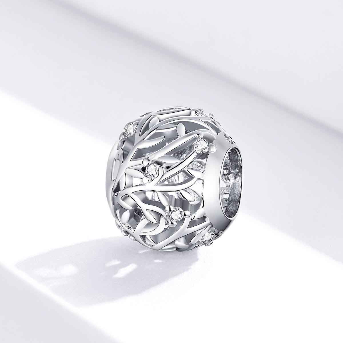 925 Sterling Silver Charm with Vines and CZ Diamonds