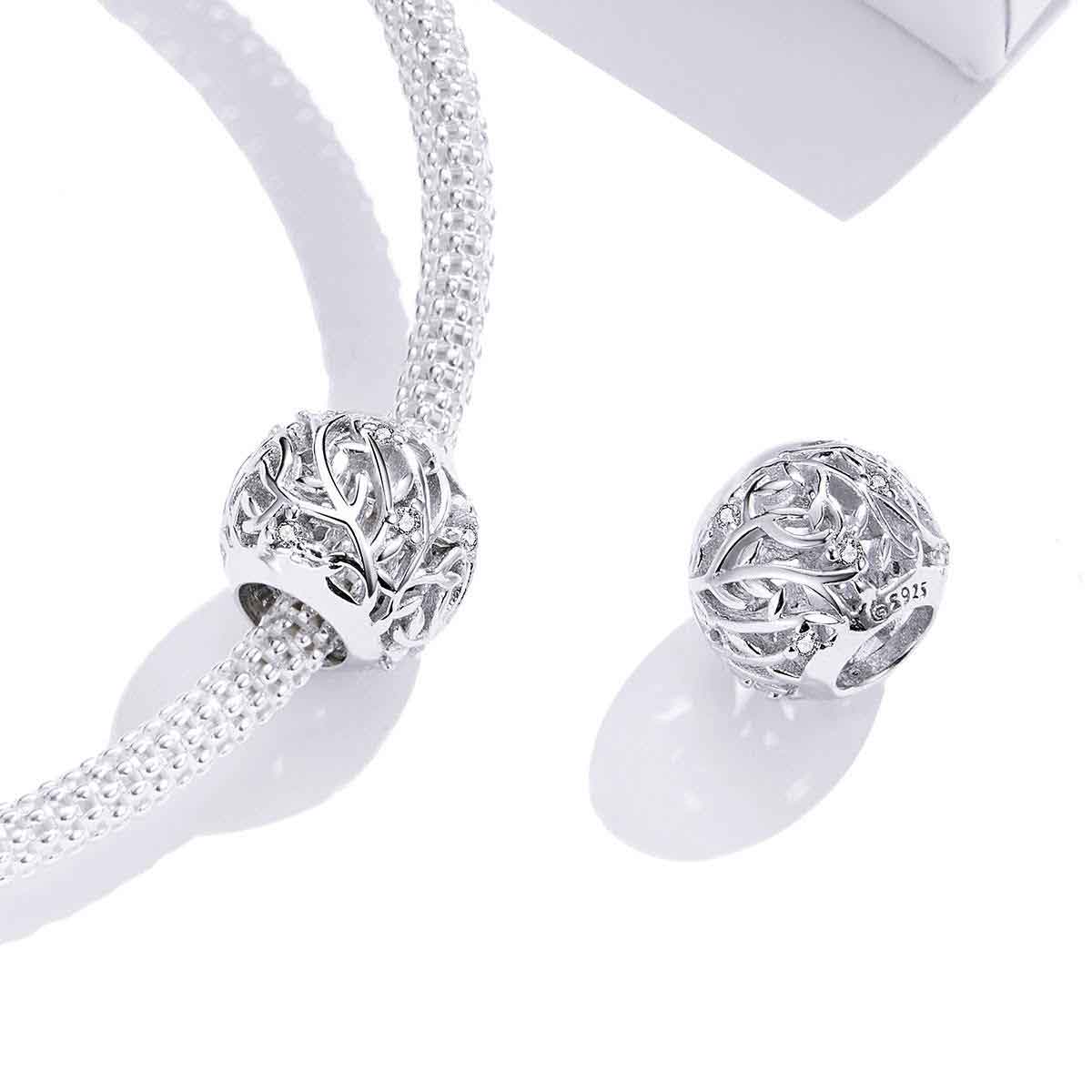 925 Sterling Silver Charm with Vines and CZ Diamonds
