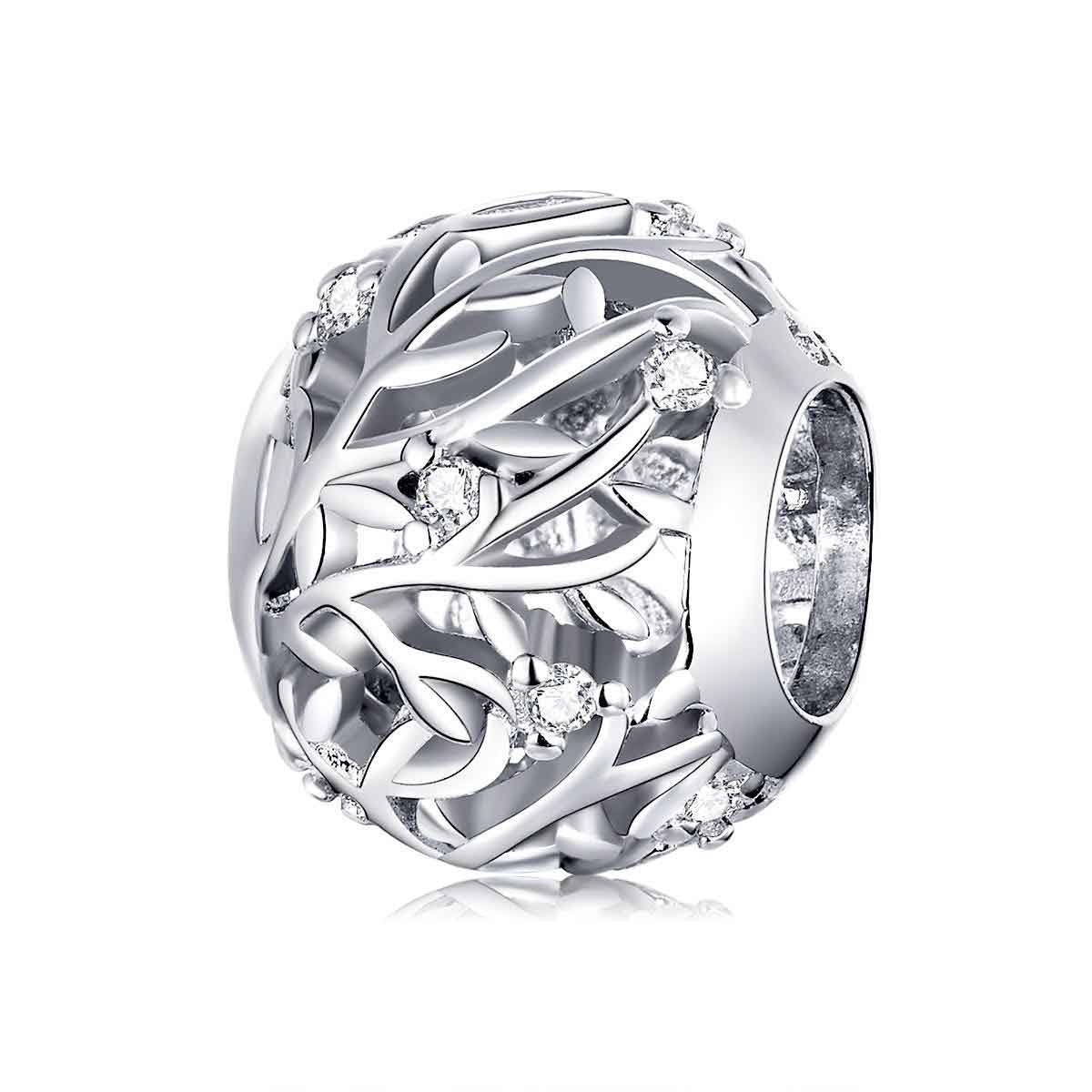 925 Sterling Silver Charm with Vines and CZ Diamonds