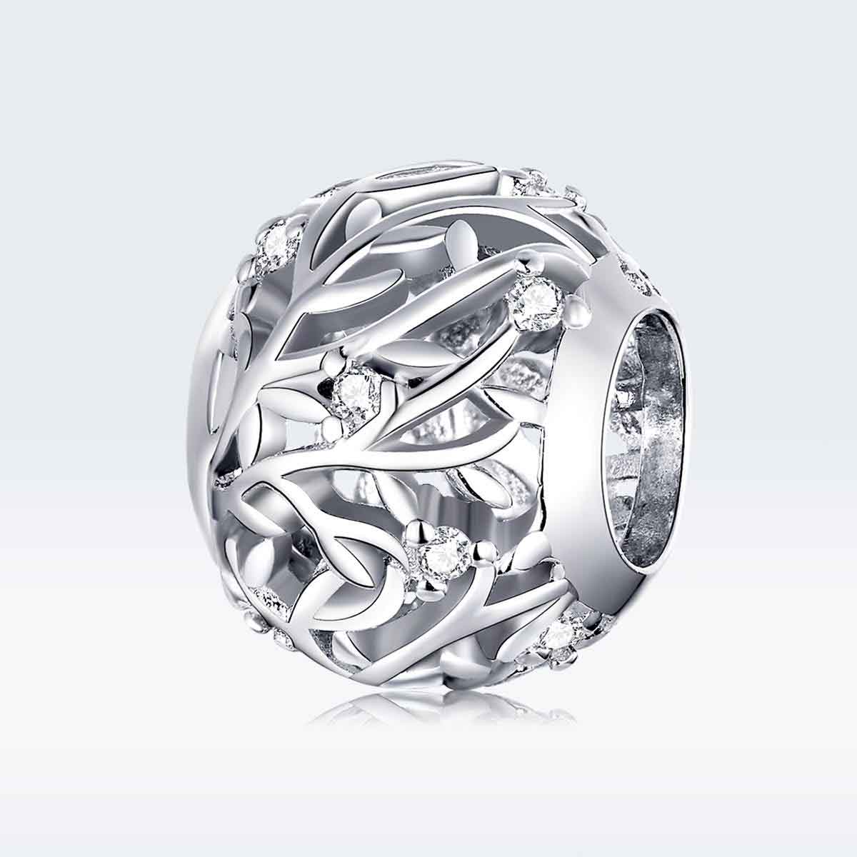 925 Sterling Silver Charm with Vines and CZ Diamonds