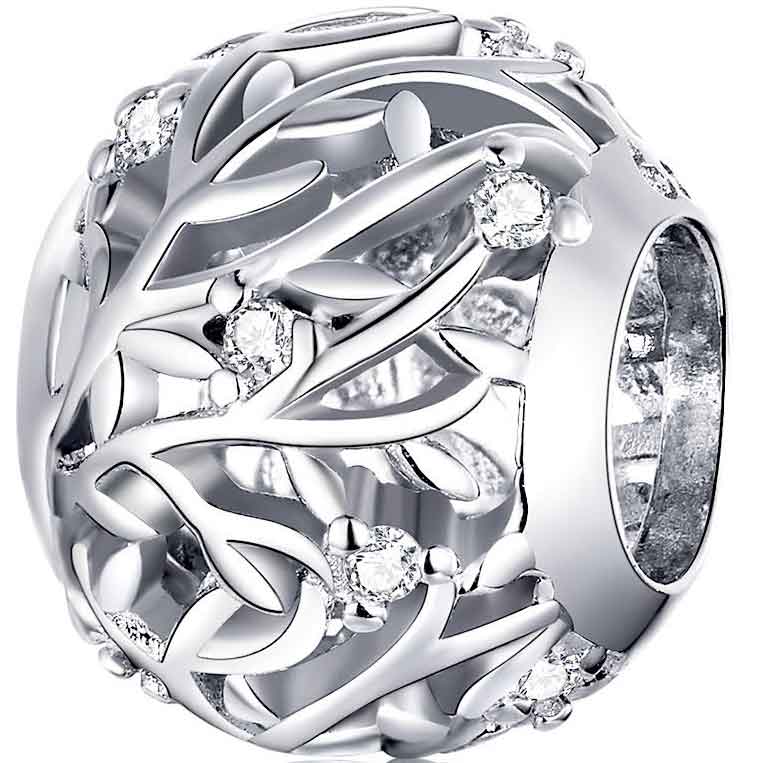 925 Sterling Silver Charm with Vines and CZ Diamonds