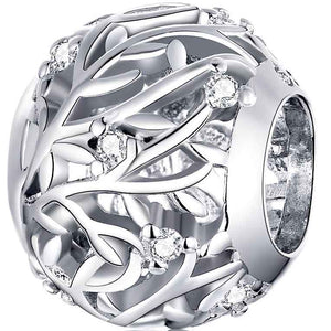 925 Sterling Silver Charm with Vines and CZ Diamonds