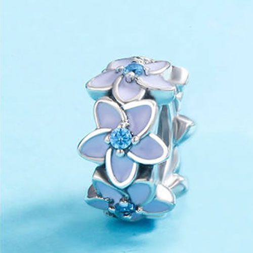 925 Sterling Silver Spacer charm with Lilac Flowers