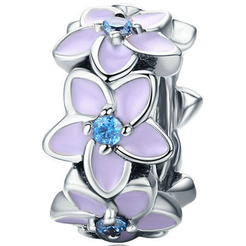 925 Sterling Silver Spacer charm with Lilac Flowers