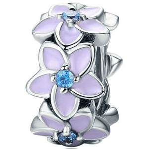 925 Sterling Silver Spacer charm with Lilac Flowers