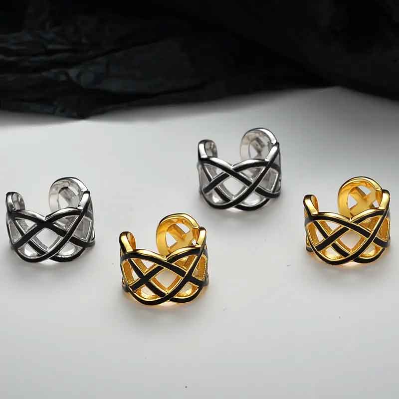 gold lattice ear cuff and silver