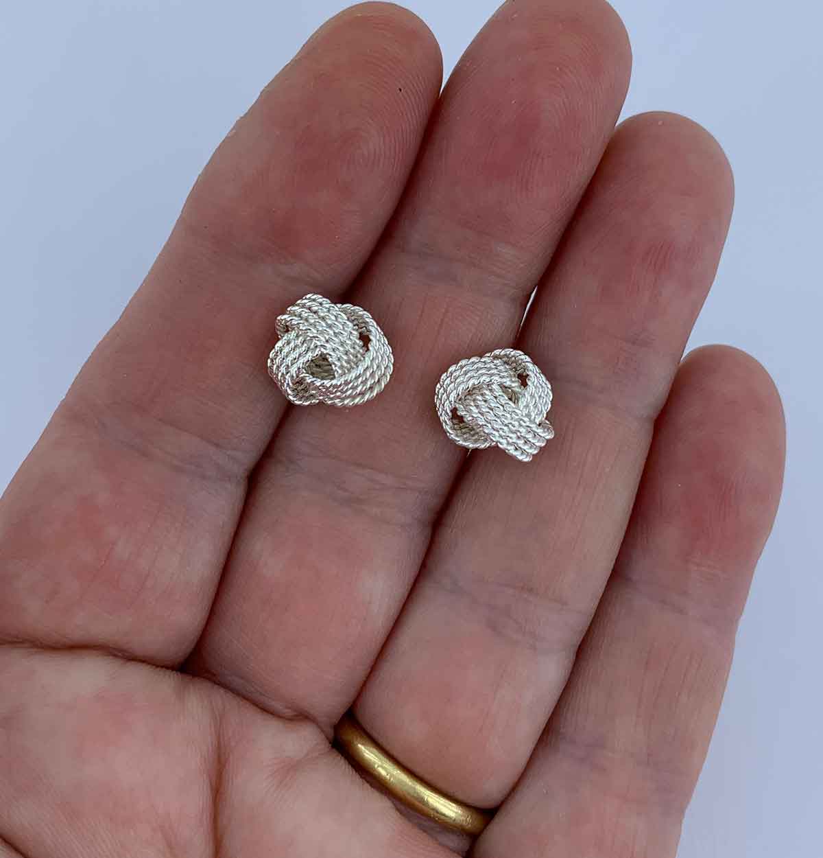 silver knot stud earrings