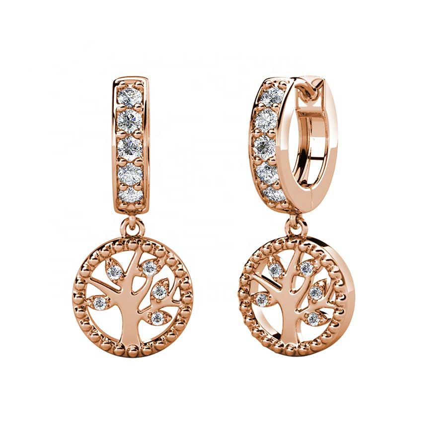 Rose Gold 'Tree of Life' Crystal Earrings "Aspen"