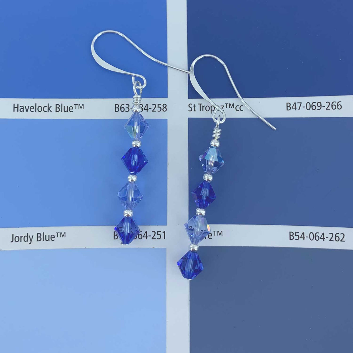 Sterling Silver Drop Crystal Earrings "Geraldine" (Blue)