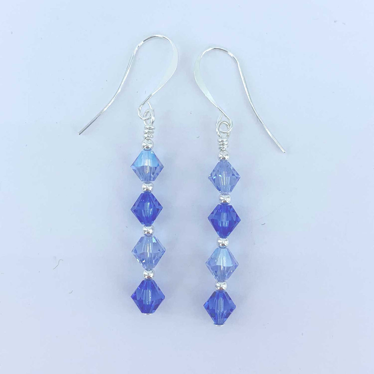Sterling Silver Drop Crystal Earrings "Geraldine" (Blue)