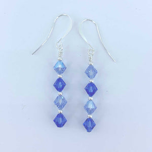 Sterling Silver Drop Crystal Earrings "Geraldine" (Blue)