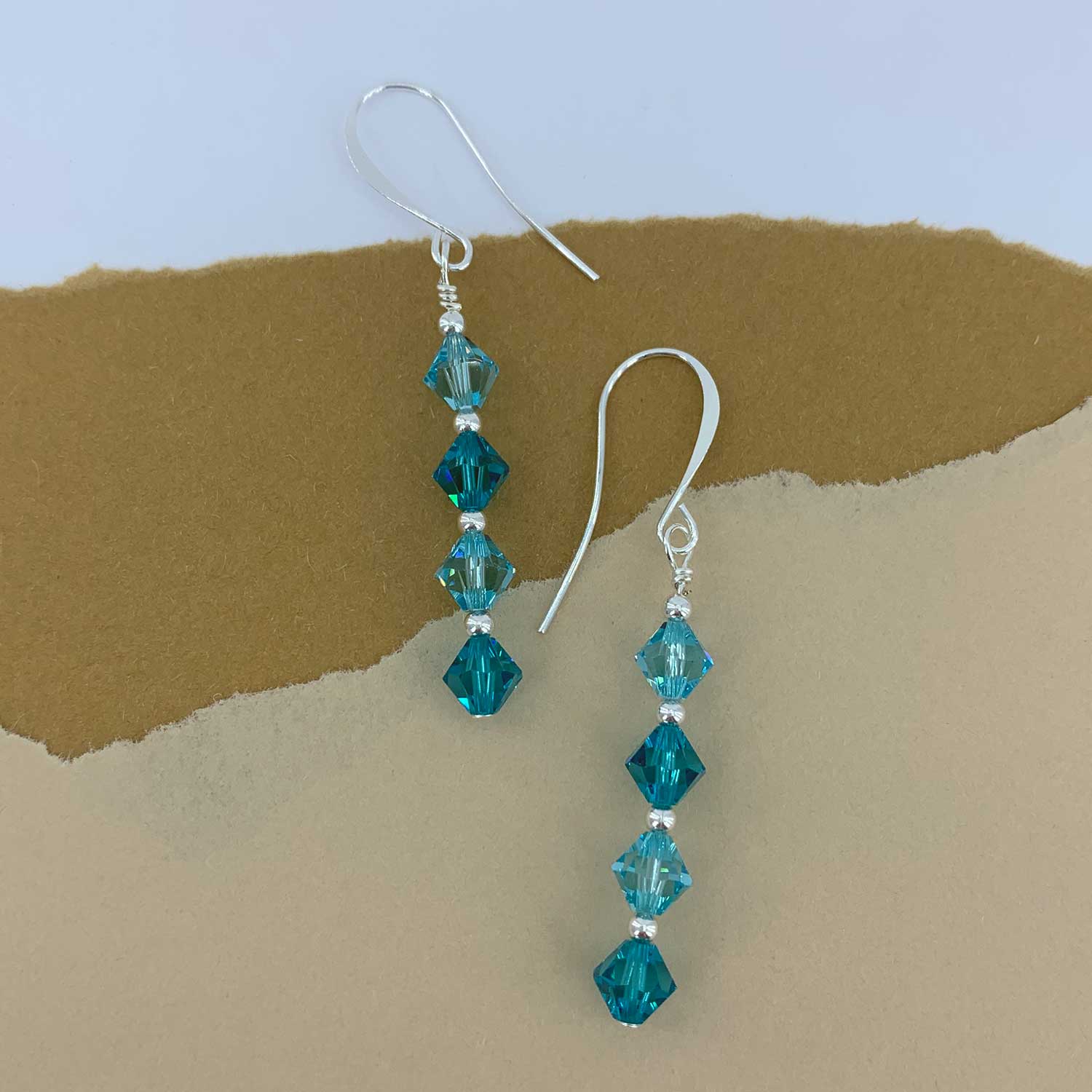 Sterling Silver drop earrings with AAA Grade crystals "Geraldine" (Turquoise)