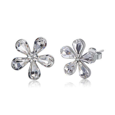 925 Sterling Silver CZ Diamond Flower Stud Earrings 