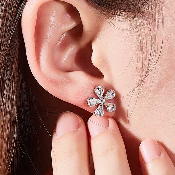 925 Sterling Silver CZ Diamond Flower Stud Earrings "Natalie"