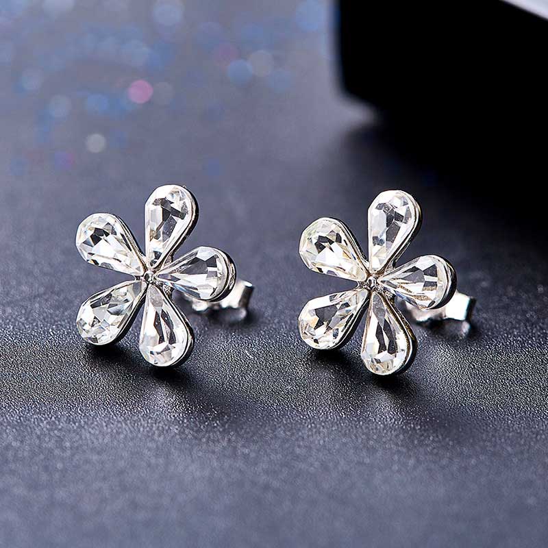 925 Sterling Silver CZ Diamond Flower Stud Earrings "Natalie"