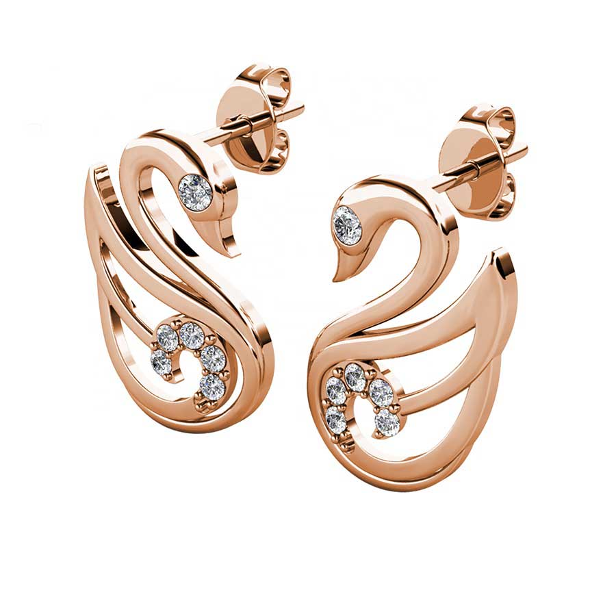 Rose Gold Premium Crystal Stud Earrings in swan shape "Swan"