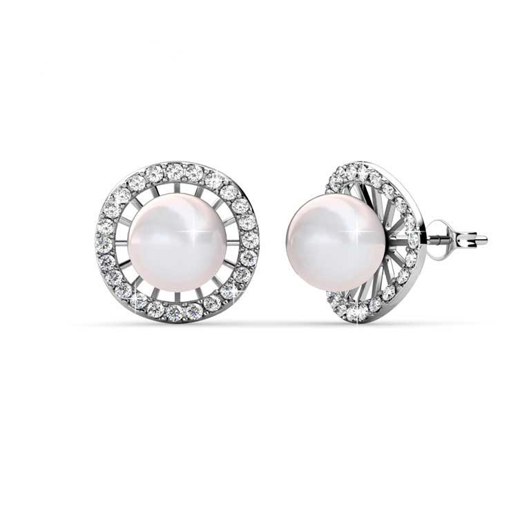 18K White Gold Pearl Crystal Earrings "Delia"