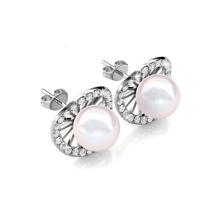18K White Gold Pearl Crystal Earrings "Delia"