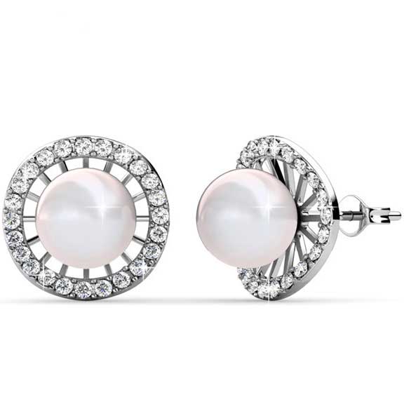 18K White Gold Pearl Crystal Earrings "Delia"