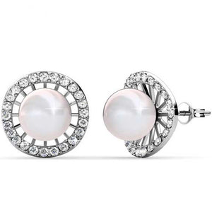 18K White Gold Pearl Crystal Earrings "Delia"