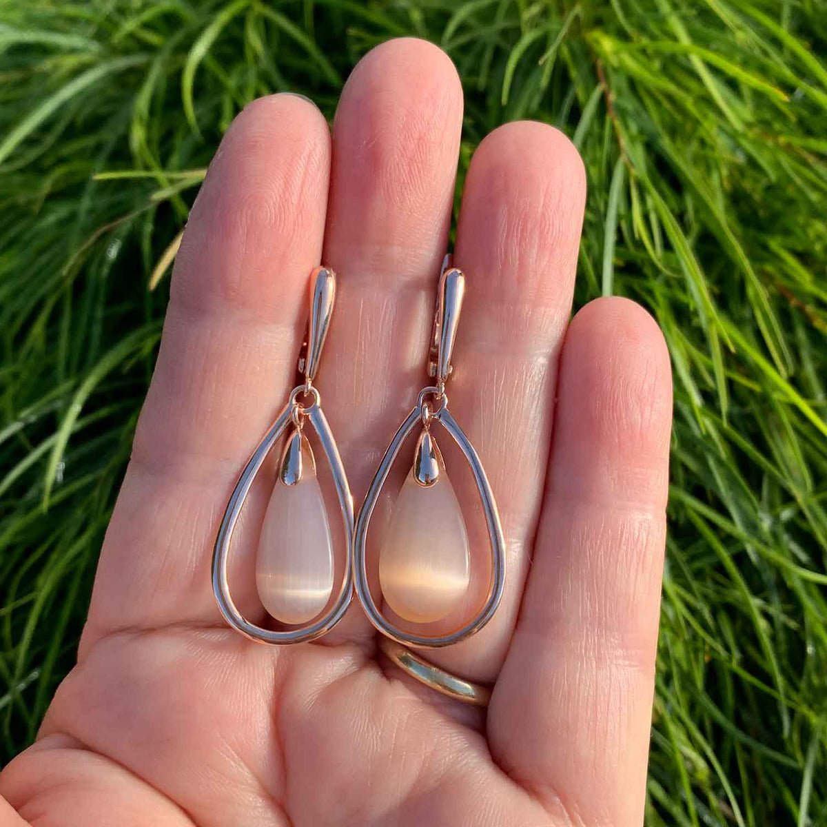 Rose Gold Earrings with Pale Gold Drop "Eldora"