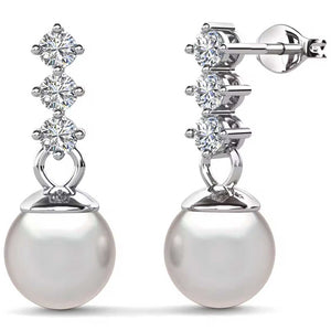 silver moissanite pearl earrings