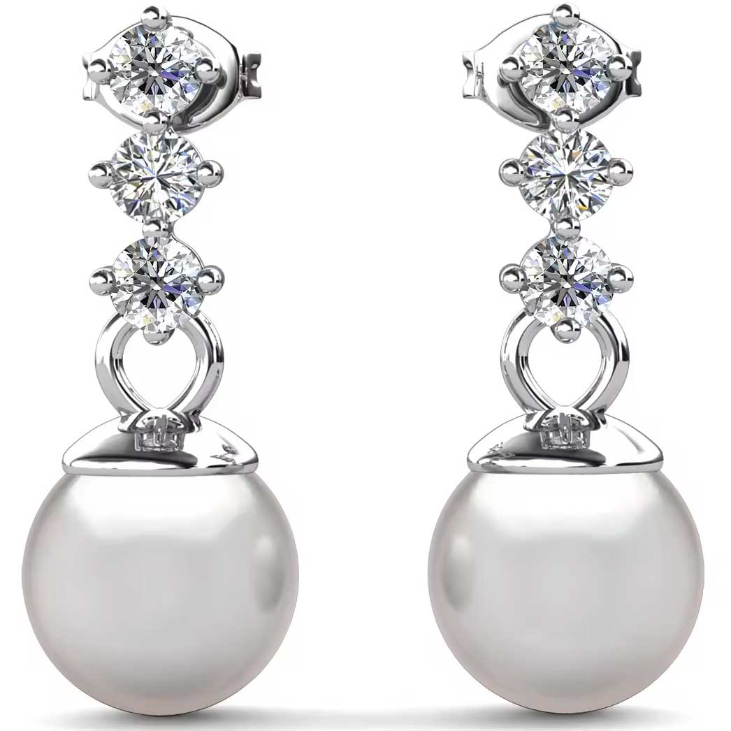 silver moissanite pearl earrings sparkle