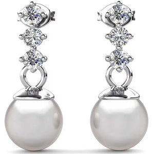 silver moissanite pearl earrings sparkle