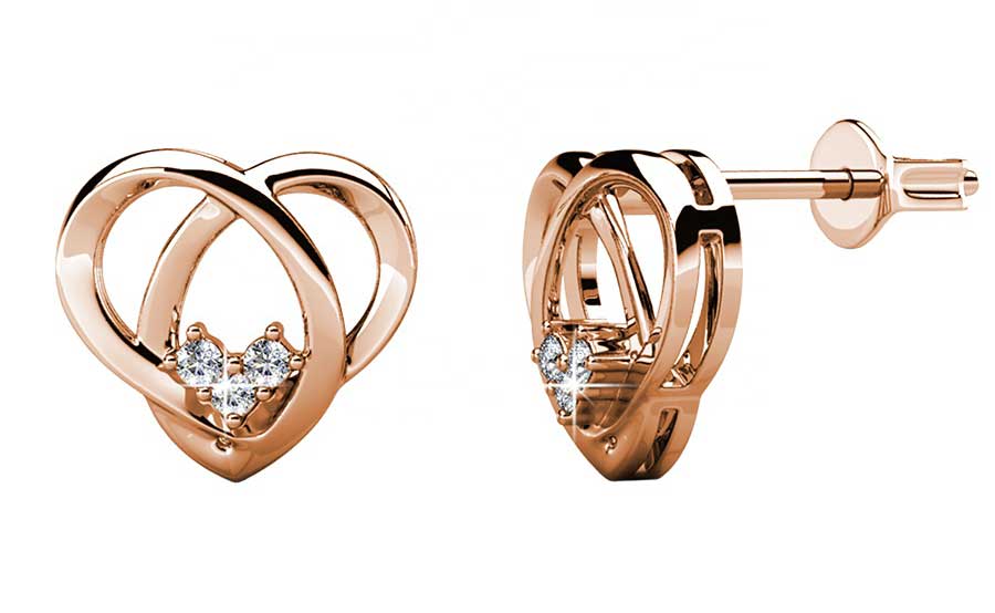 rose gold heart stud earrings frenelle jewellery