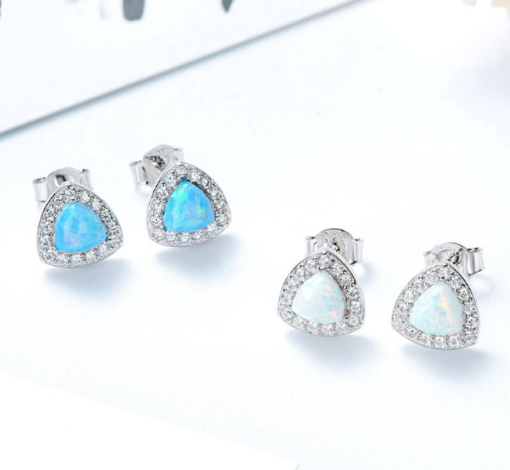 Silver Opal Stud Earrings "Alora" (White)