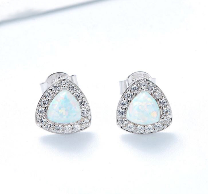 Silver Opal Stud Earrings "Alora" (White)