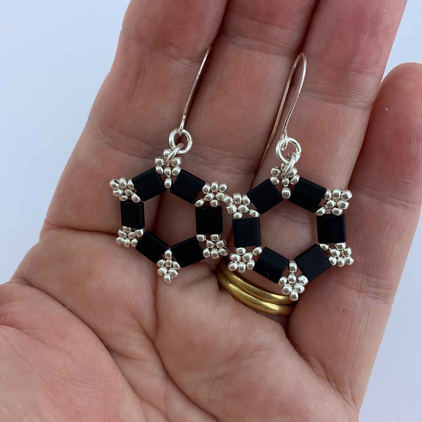 Silver Drop Earrings "Amarosa" (Black/Silver)