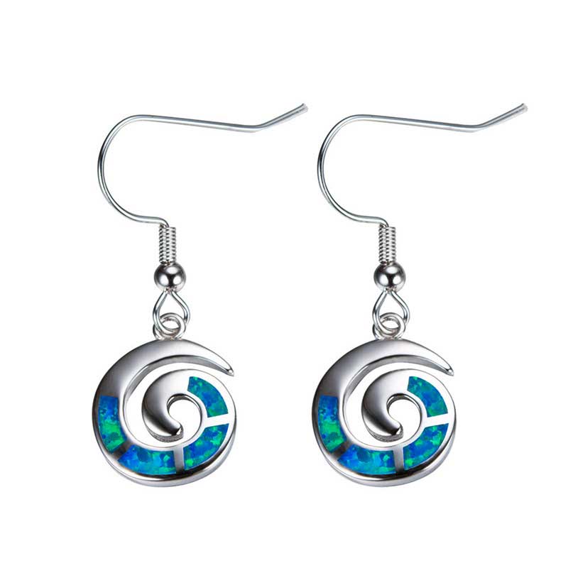 925 Sterling Silver Opal Koru Spiral Earring "Amiria" (Blue)