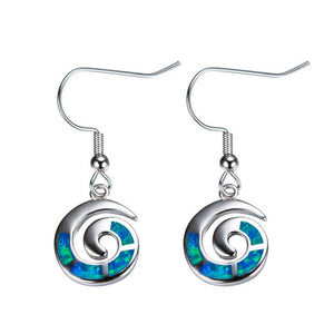 925 Sterling Silver Opal Koru Spiral Earring "Amiria" (Blue)