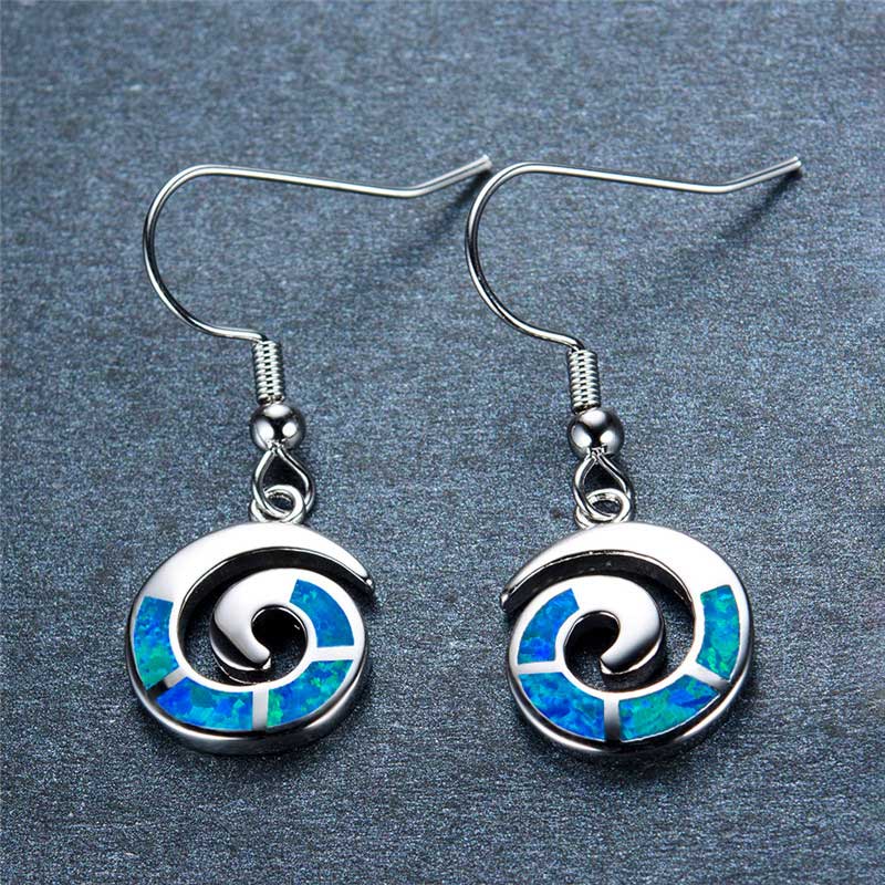 925 Sterling Silver Opal Koru Spiral Earring "Amiria" (Blue)