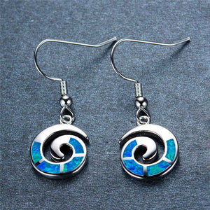 925 Sterling Silver Opal Koru Spiral Earring "Amiria" (Blue)