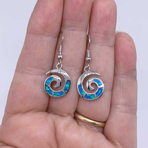 925 Sterling Silver Opal Koru Spiral Earring "Amiria" (Blue)