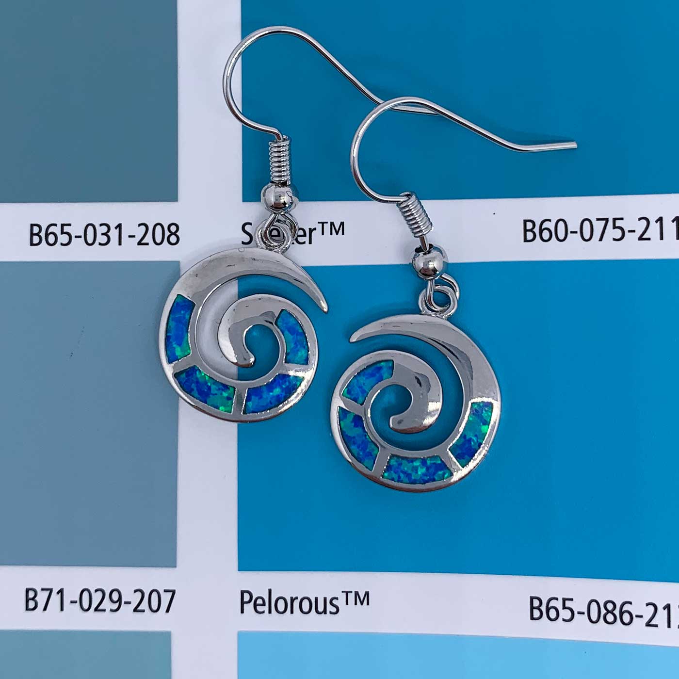 925 Sterling Silver Opal Koru Spiral Earring "Amiria" (Blue)
