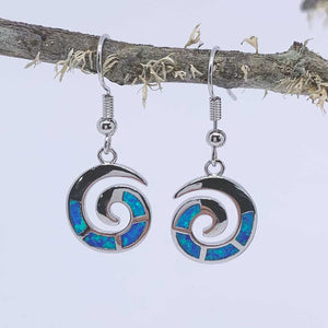 925 Sterling Silver Opal Koru Spiral Earring "Amiria" (Blue)