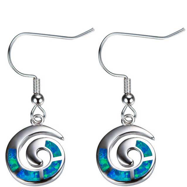 925 Sterling Silver Opal Koru Spiral Earring "Amiria" (Blue)