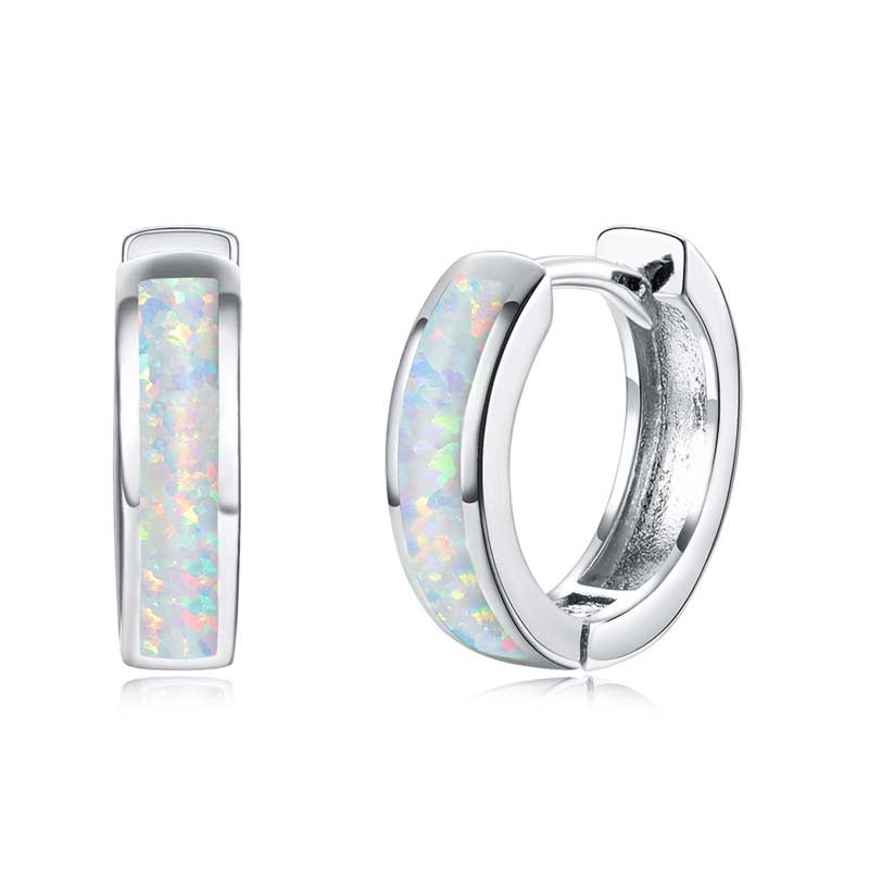 silver opal huggie earring white 