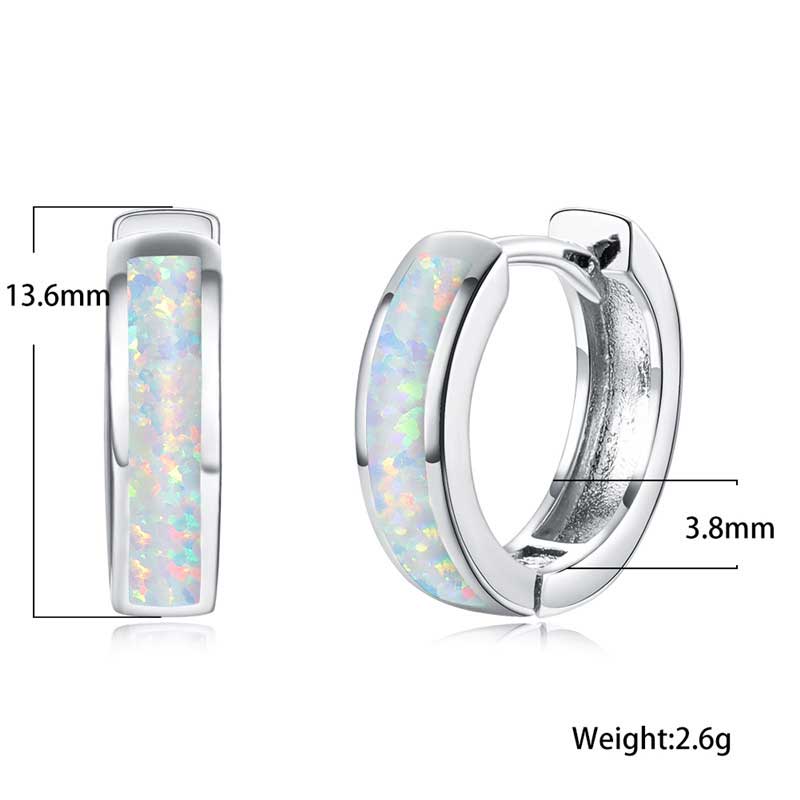 silver opal huggie earring size