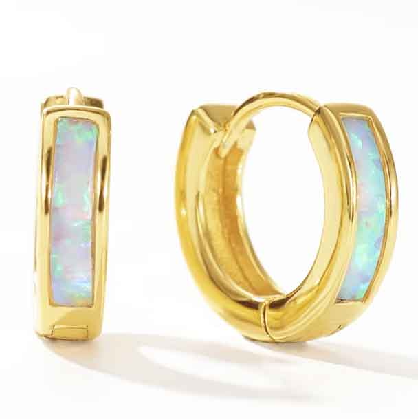 gold opal huggie earring